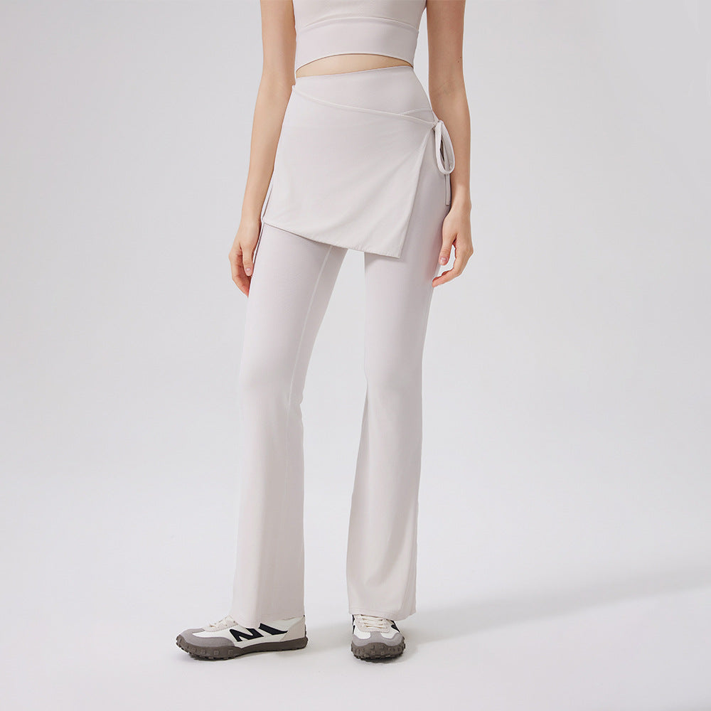 Lamshop two-piece set high waist cool antibacterial nude yoga pants fart curtain wear running pants breathable fitness flared pants