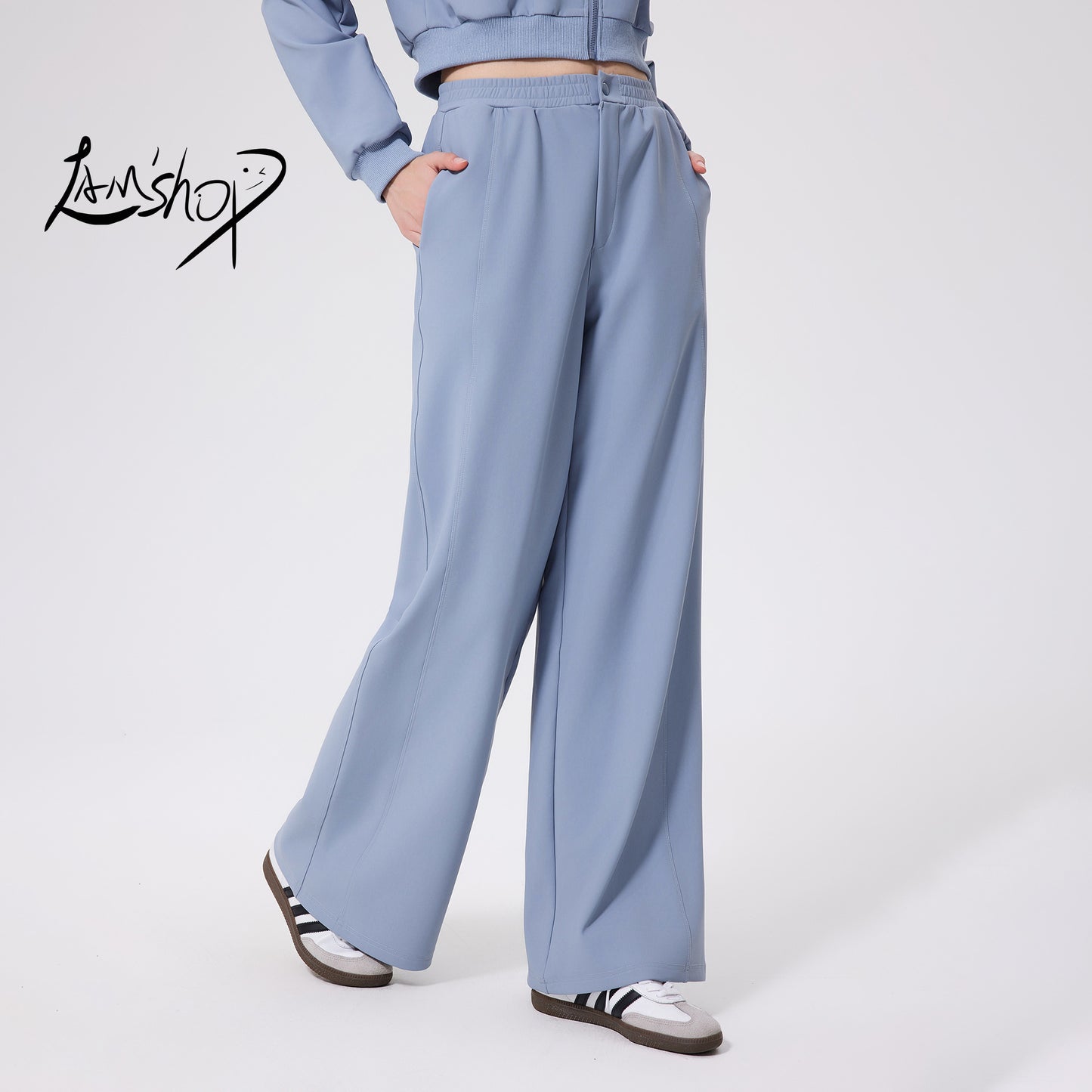 Lamshop autumn and winter lightweight velvet charge outdoor casual trousers windproof fitness sports woven trousers heat storage and warmth