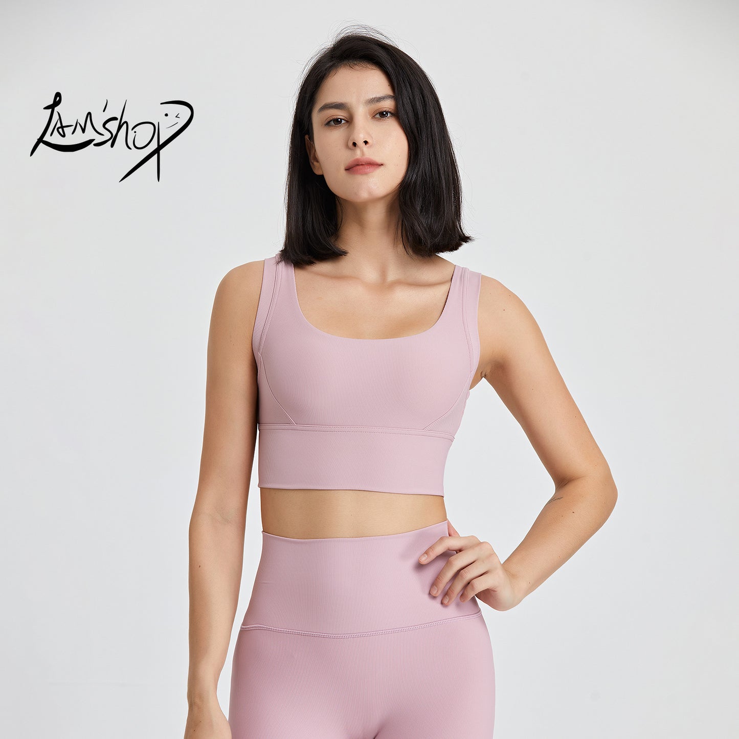 Lamshop European and American high-strength beauty back fitness vest women's running shock-proof sports underwear high elastic gathering nude yoga bra