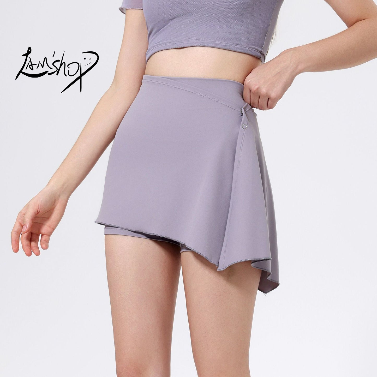 Lamshop two-piece set, high waist, hip lift, nude yoga pants, shorts, fart curtain, running pants, breathable fitness