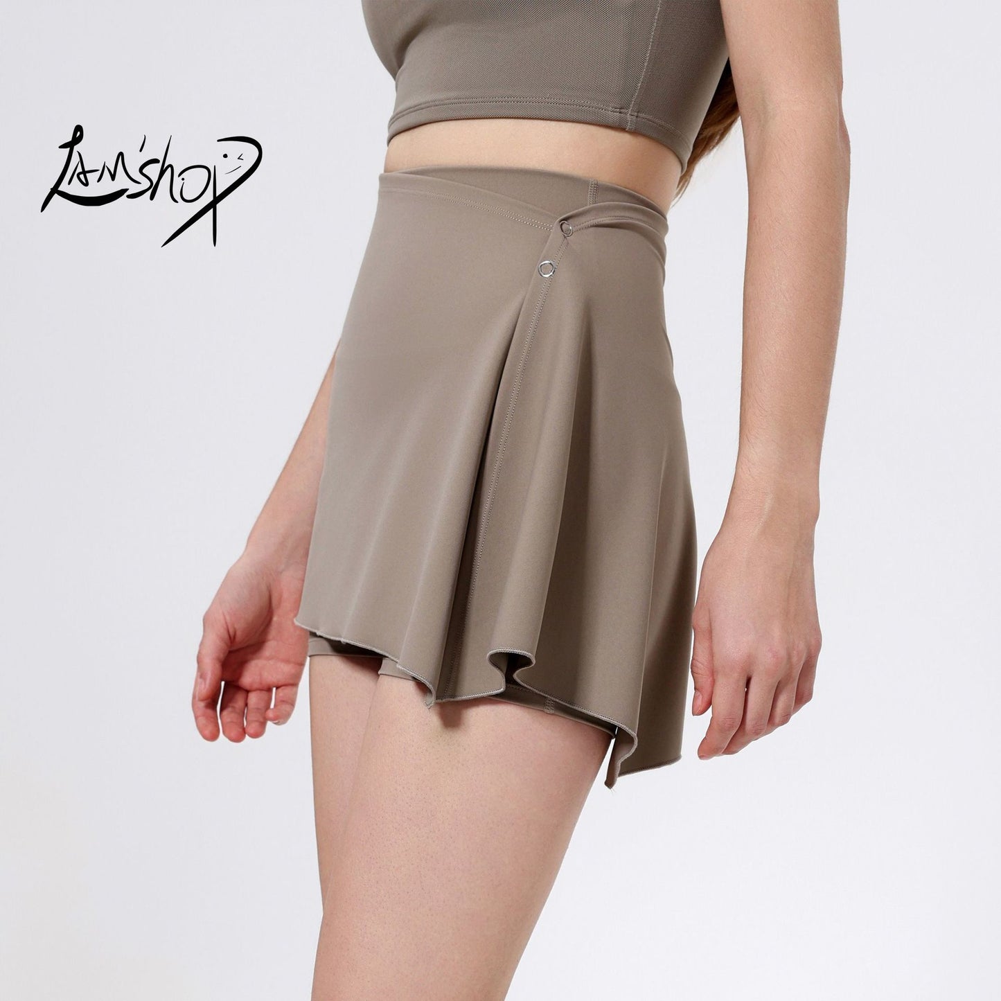 Lamshop two-piece set, high waist, hip lift, nude yoga pants, shorts, fart curtain, running pants, breathable fitness