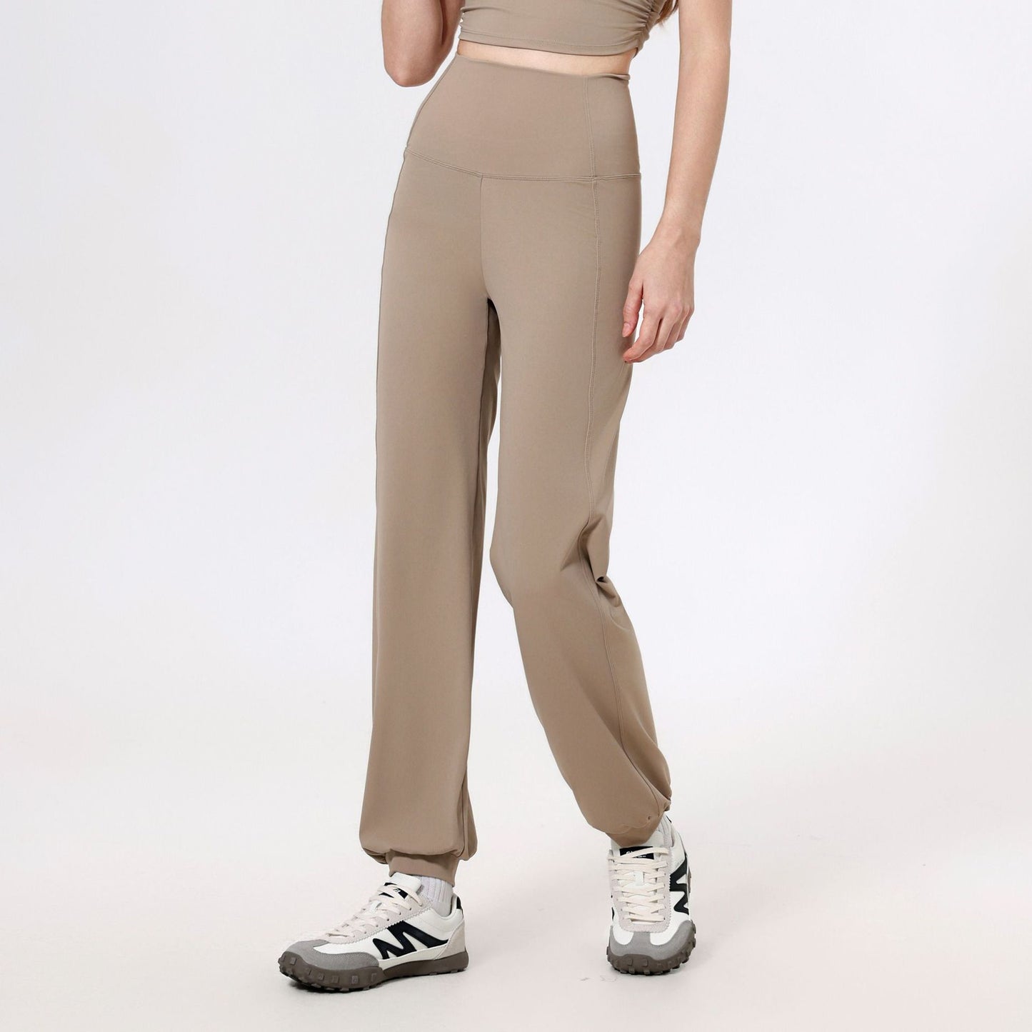 Lamshop high waist belly sports loose straight leg leggings women's quick-drying running fitness pants nude yoga pants