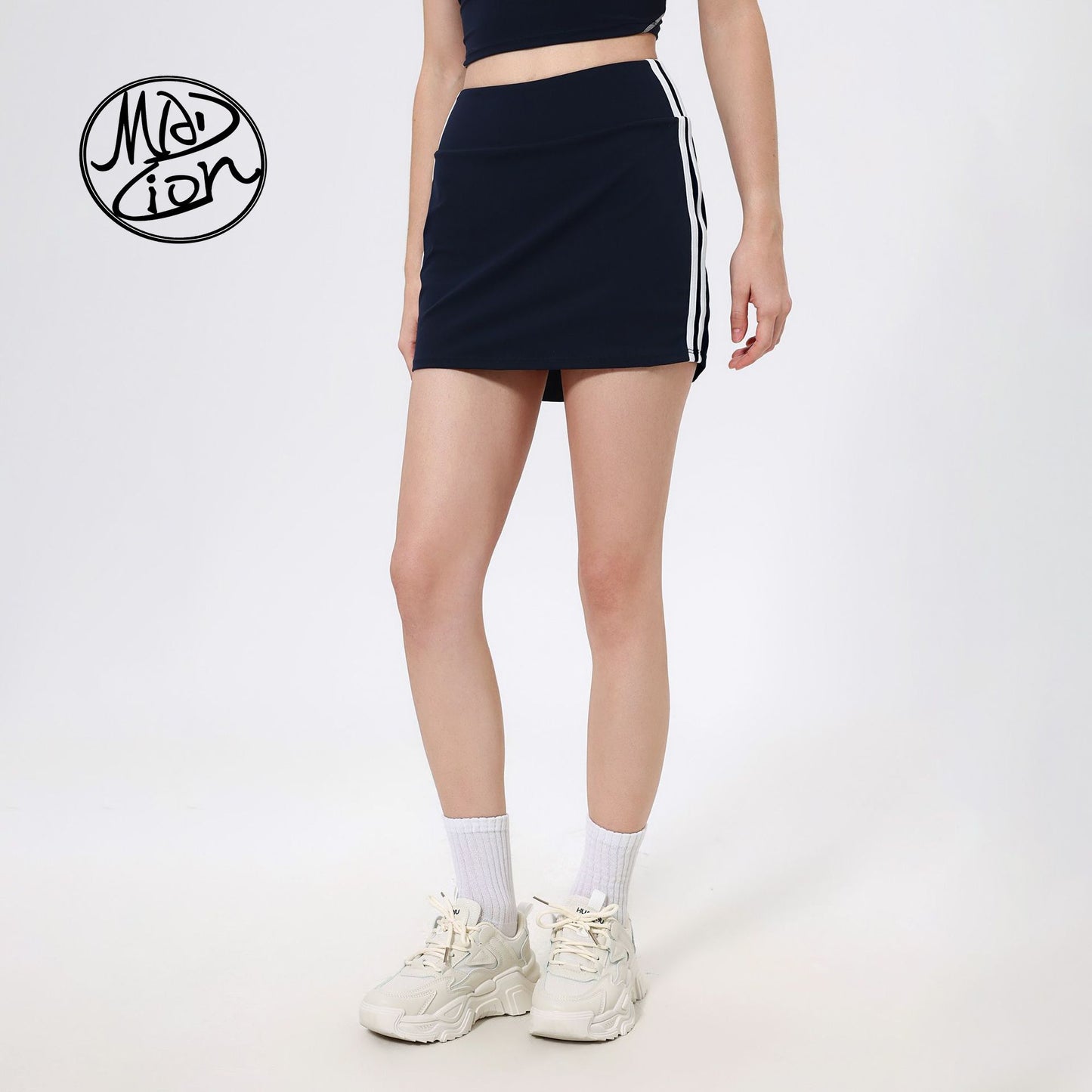 Lamshop contrasting color high waist running sports skirt women's fake two anti-light badminton tennis skirt fitness pants yoga skirt