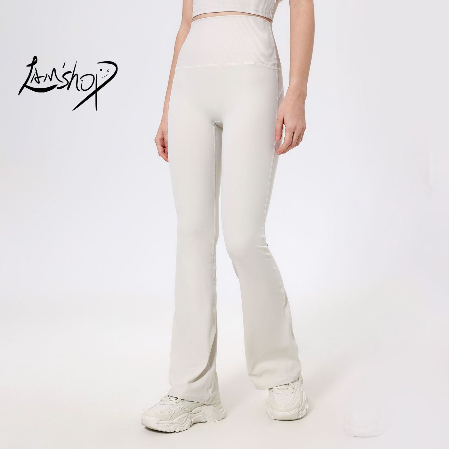 Lamshop Threaded High Waist Peach Hip Lift Yoga Pants Splicing Naked Outside Running Pants Fitness Micro Pants