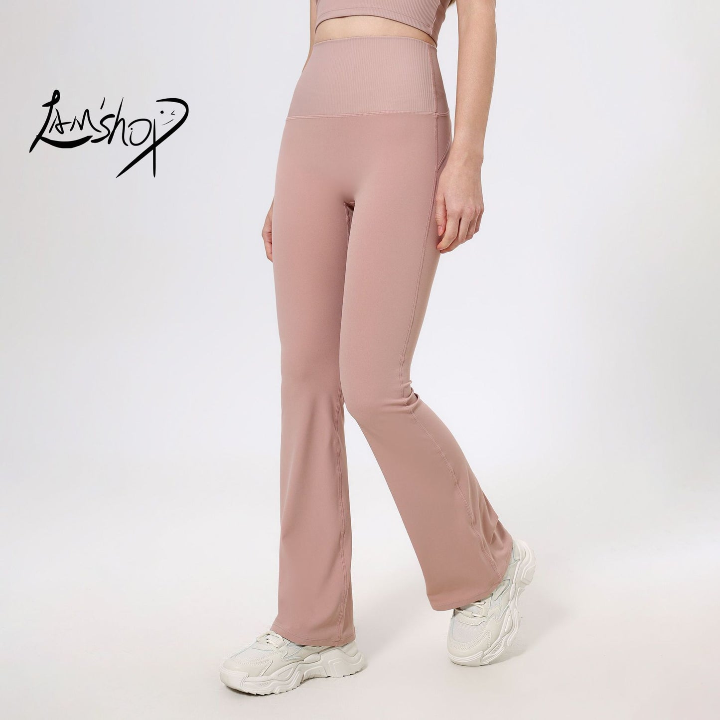 Lamshop Threaded High Waist Peach Hip Lift Yoga Pants Splicing Naked Outside Running Pants Fitness Micro Pants