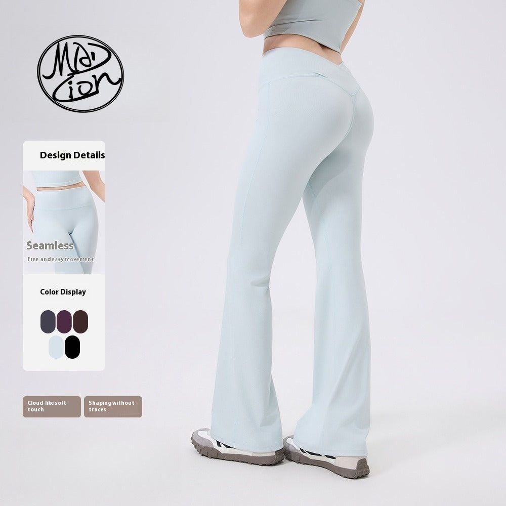 MAD LION Barely There Deep V Hip High Elasticity Sports Pants Butt Lift Fitness Yoga Flared Pants Slimming High Waist Peach Tight Long Pants