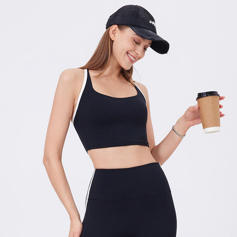 Lamshop Nude Feel Yoga Clothes Bra Adjustable Spaghetti Strap Fitness American Hot Girl One-Piece Cup Quick-Drying Breathable Exercise Vest