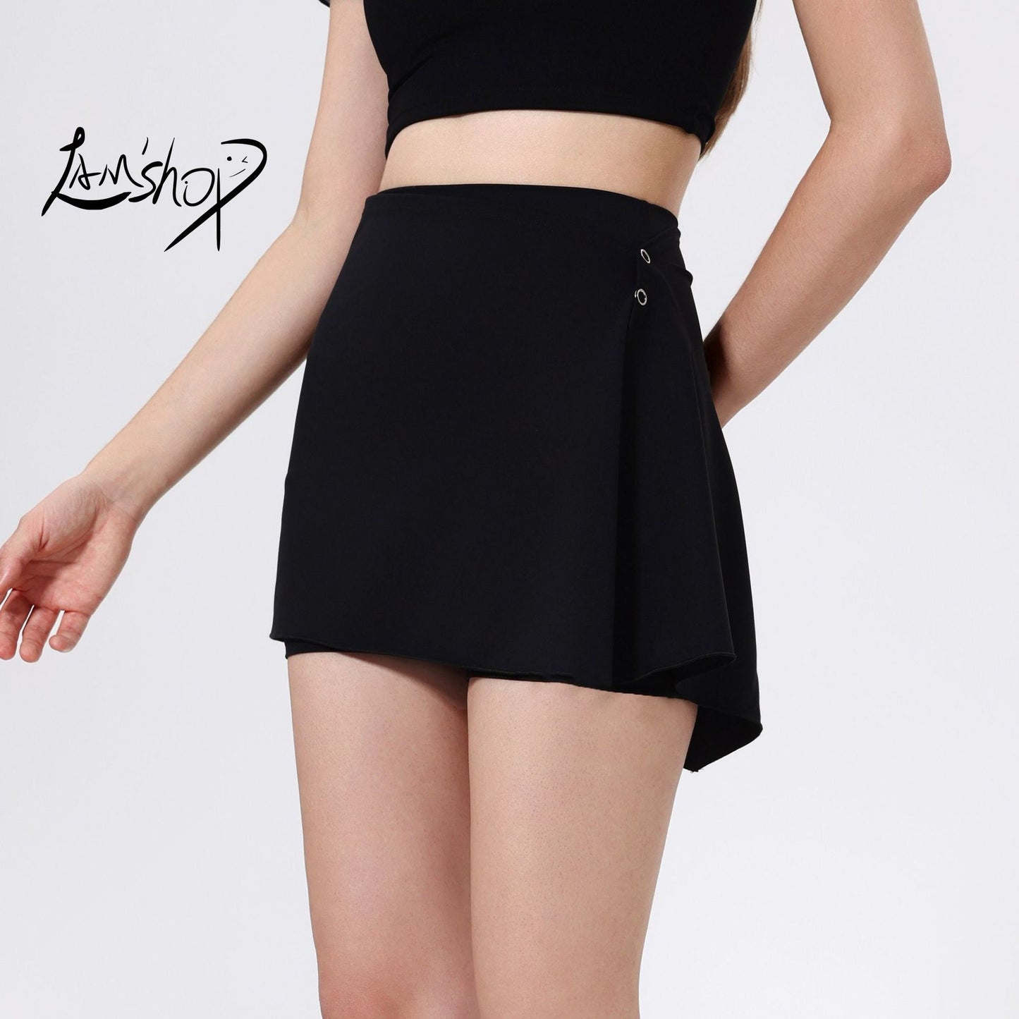 Lamshop two-piece set, high waist, hip lift, nude yoga pants, shorts, fart curtain, running pants, breathable fitness