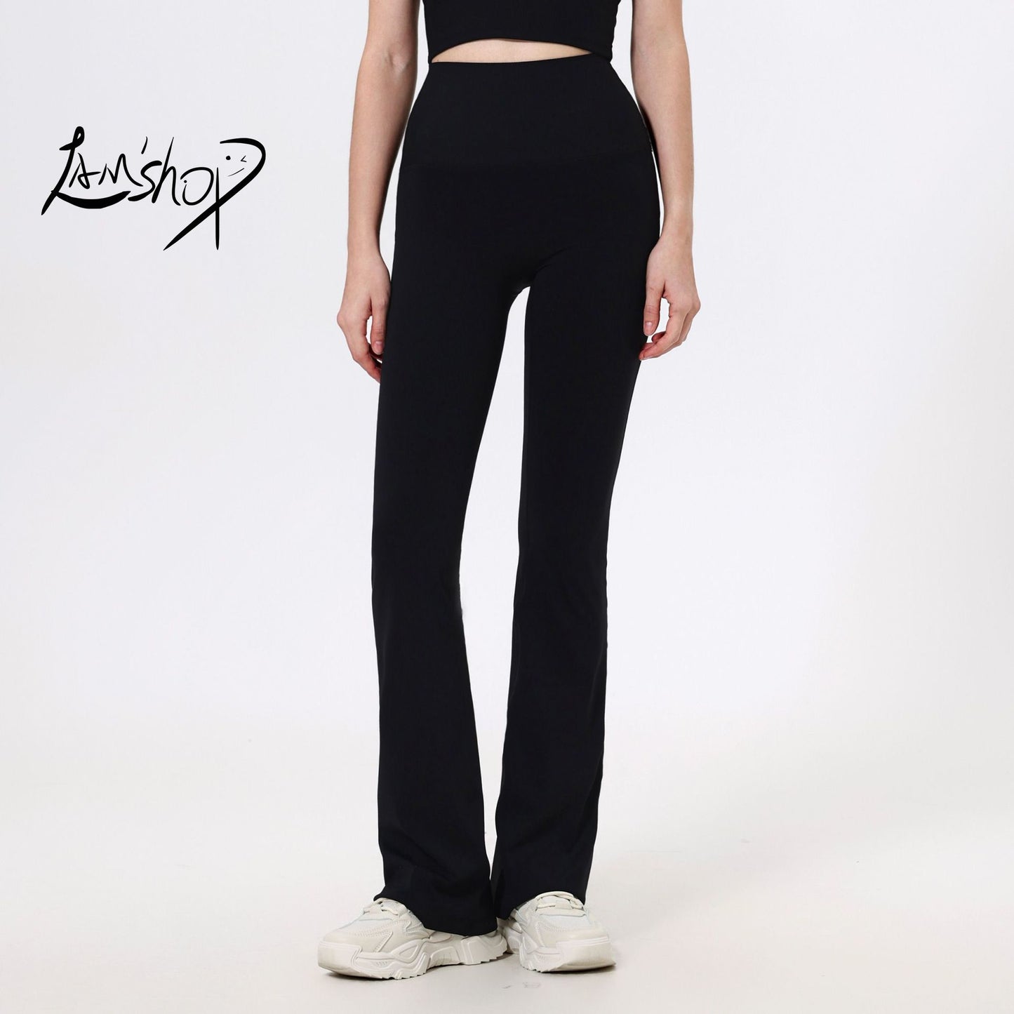 Lamshop Threaded High Waist Peach Hip Lift Yoga Pants Splicing Naked Outside Running Pants Fitness Micro Pants