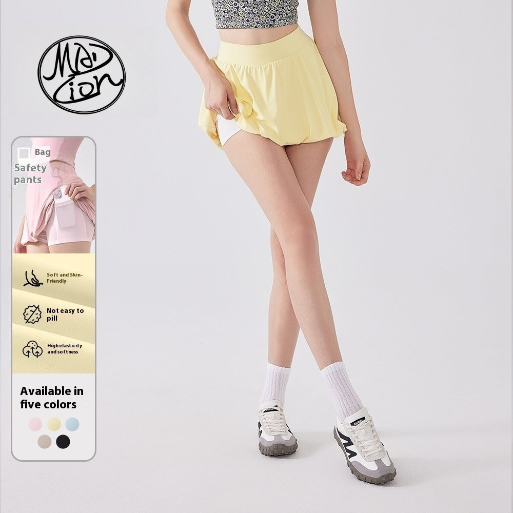 MAD LION Bare Sensation Girl Tennis Skirt High Waist Anti-Exposure Base Breathable Pocket Puff Running Sports Skirt