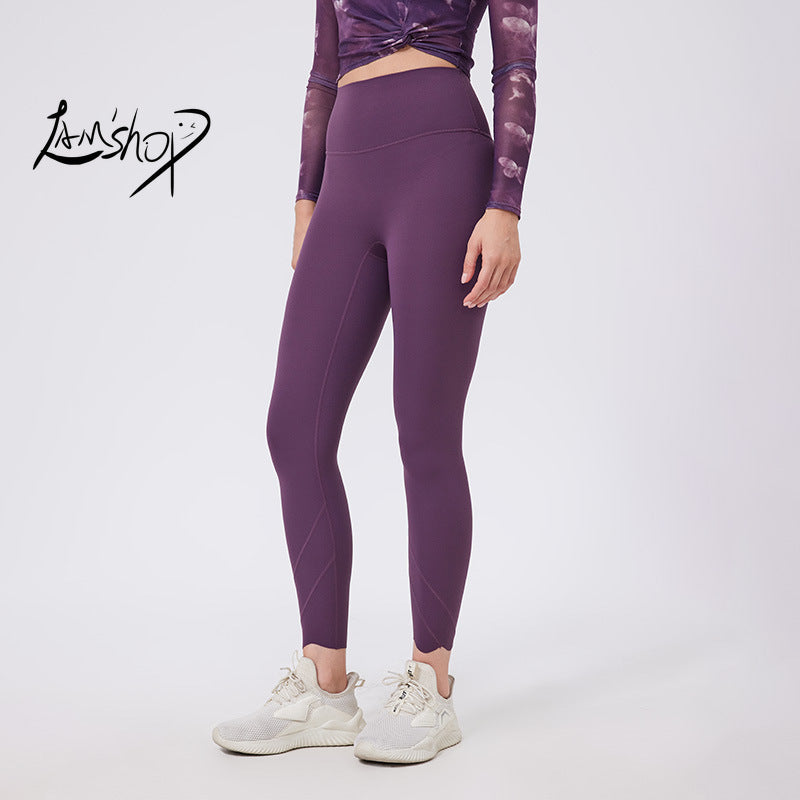 Lamshop petal yoga pants cycling pants quick-drying women's nude fitness pants high waist belly leggings wear running sweatpants