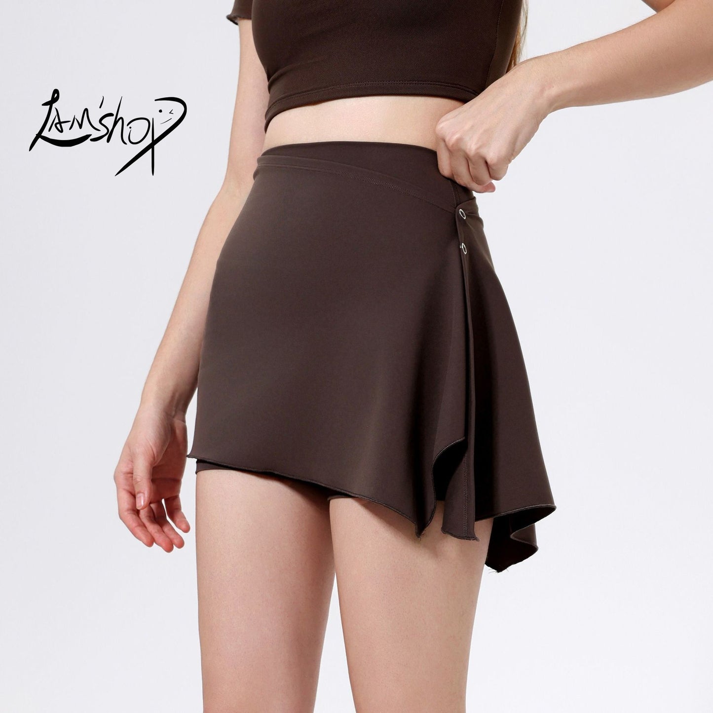 Lamshop two-piece set, high waist, hip lift, nude yoga pants, shorts, fart curtain, running pants, breathable fitness