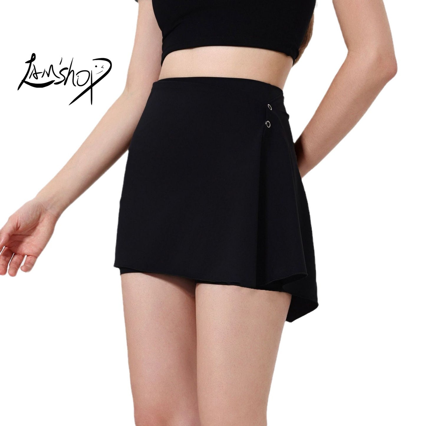 Lamshop two-piece set, high waist, hip lift, nude yoga pants, shorts, fart curtain, running pants, breathable fitness