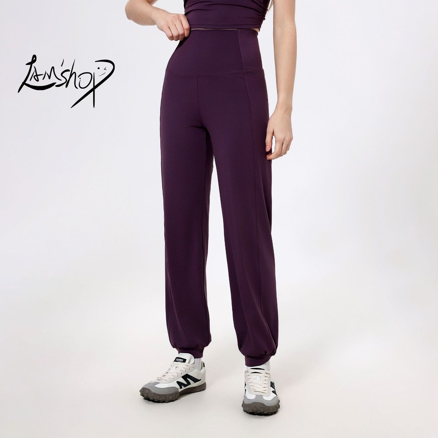 Lamshop high waist belly sports loose straight leg leggings women's quick-drying running fitness pants nude yoga pants