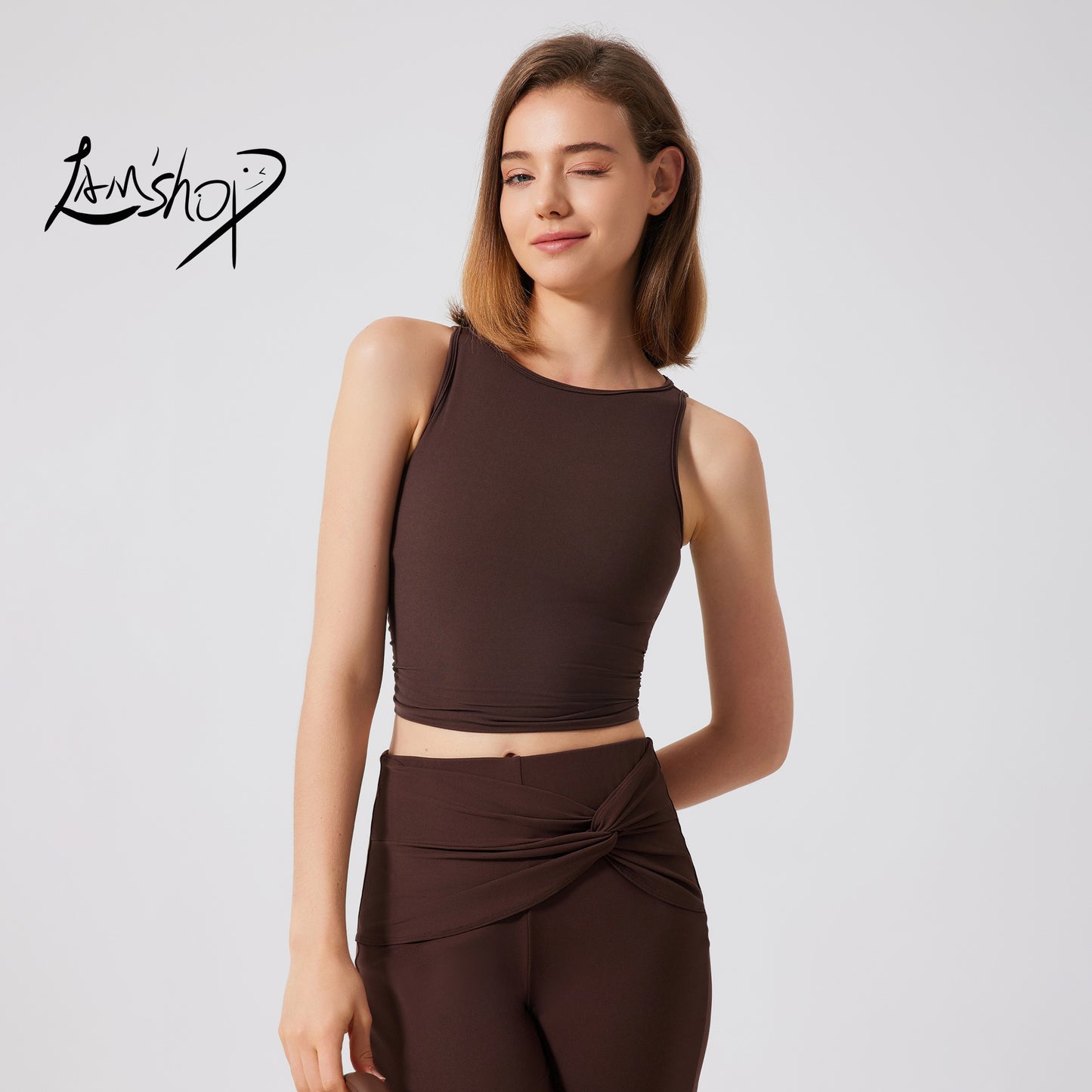 Lamshop sports running nude yoga vest women's professional fitness sports bra moisture-absorbing breathable thin can be worn outside