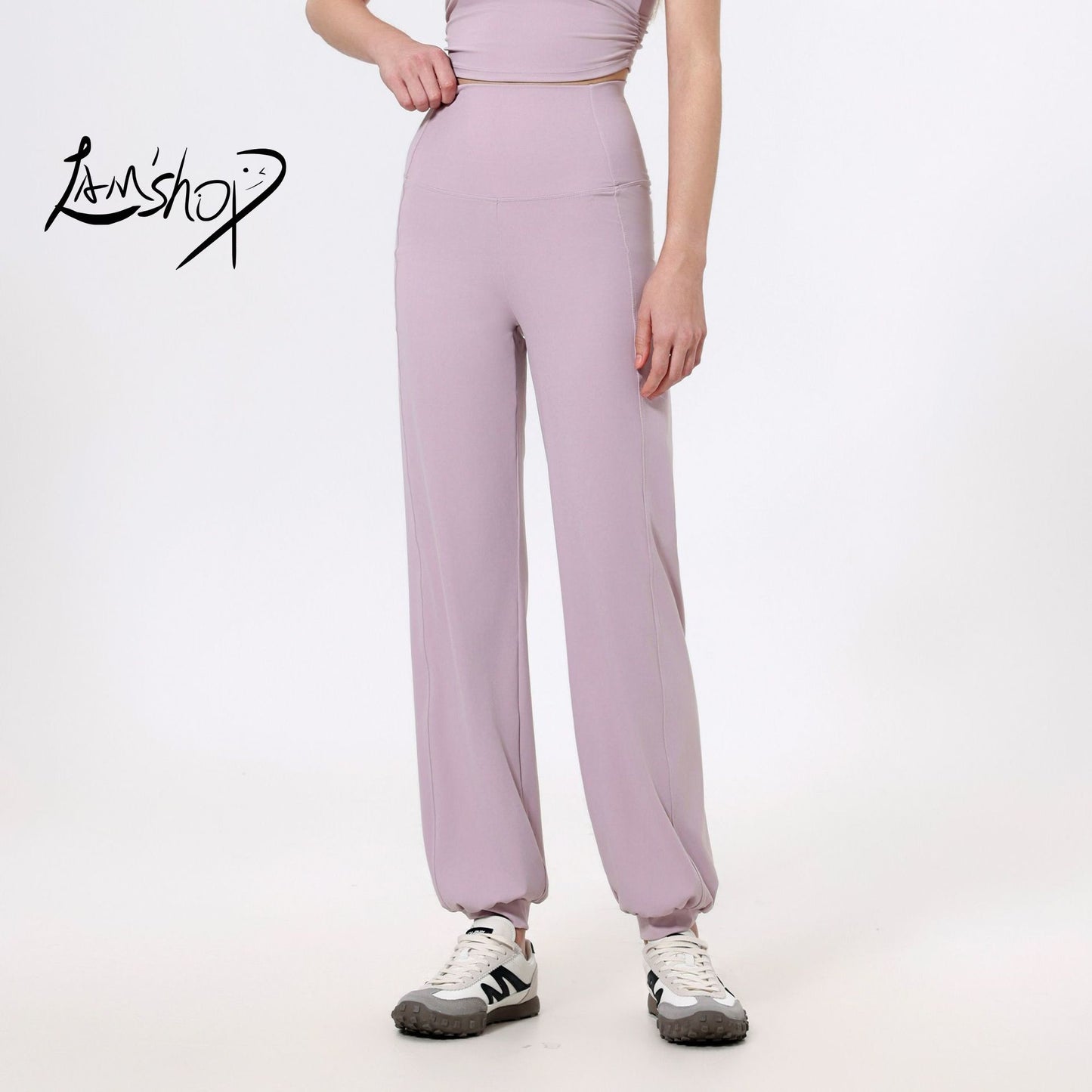 Lamshop high waist belly sports loose straight leg leggings women's quick-drying running fitness pants nude yoga pants
