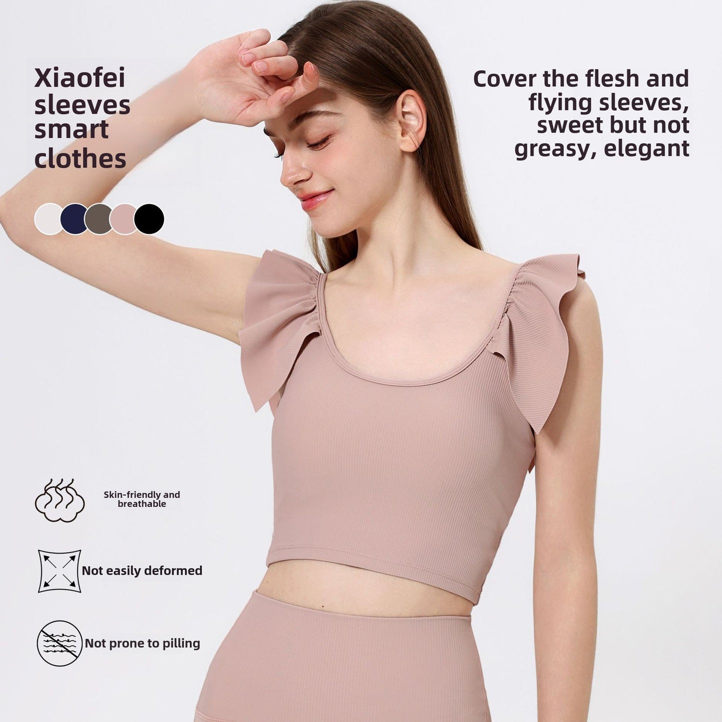 Lamshop outer wear sports beauty back fixed cup lace sleeves gathered belly thin yoga clothes fitness clothes underwear