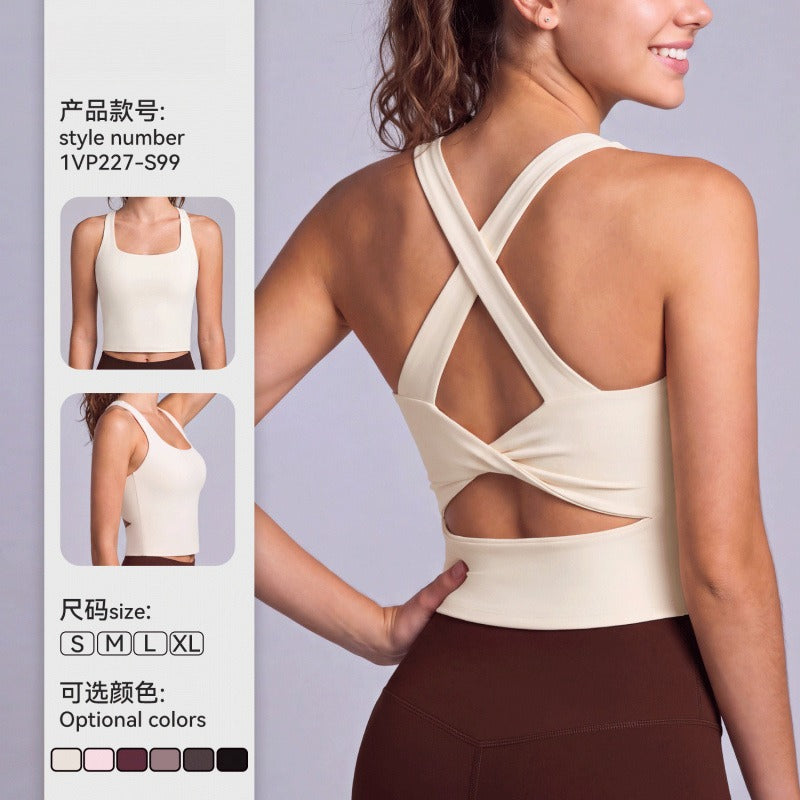 Mad lion cross-border yoga top: sexy butterfly criss-cross twist knot design, high-impact sports bra with built-in padding