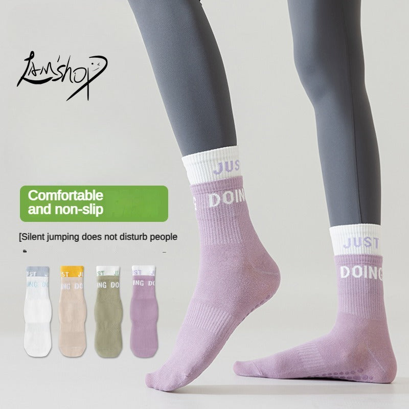 lamshop Yoga Socks Women's Silicone Non-Slip Sports Non-Slip Socks Pure Cotton Socks Women's Socks for Running Indoor Trampoline Room Socks