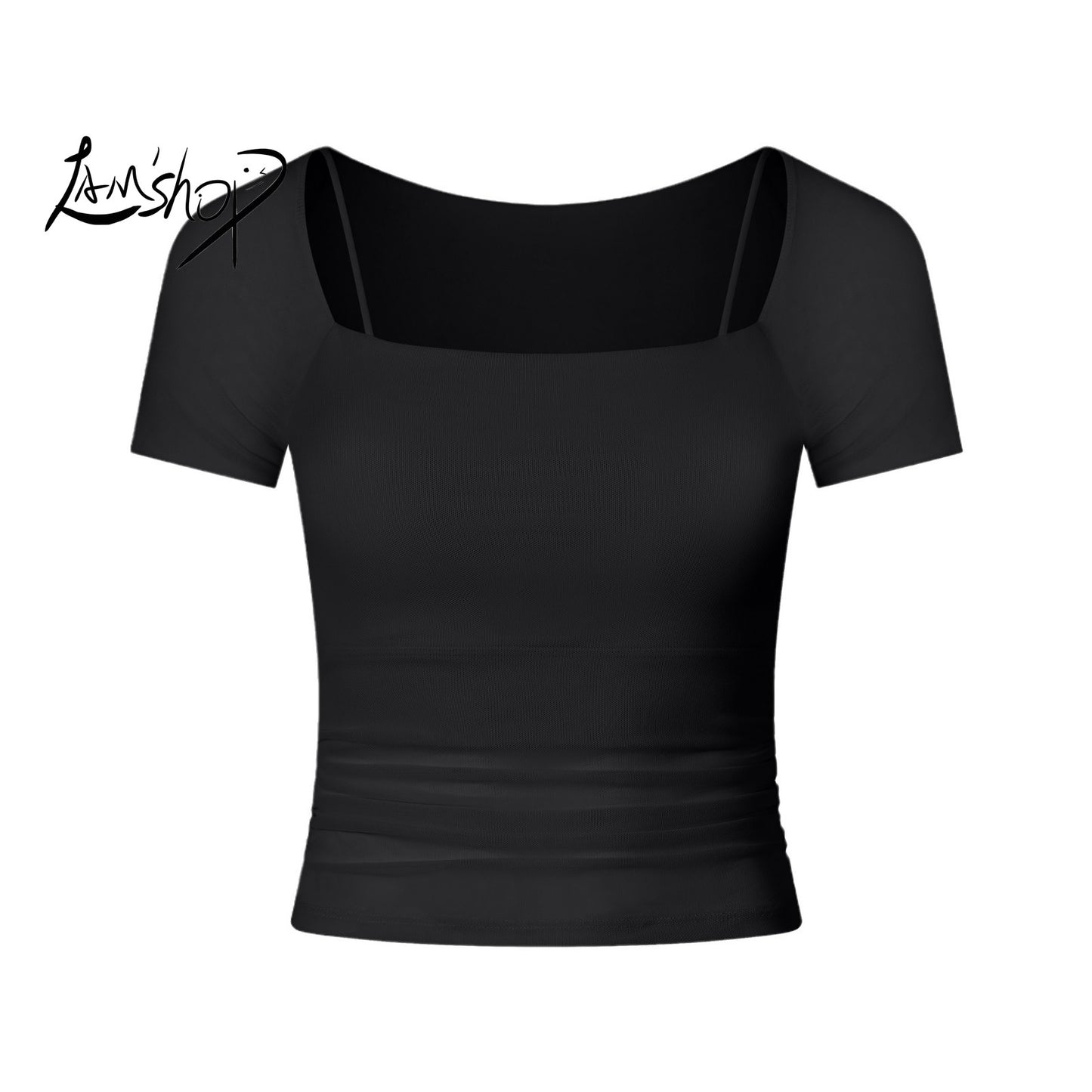 Lamshop Fake Two-Piece Mesh Fixed Cup Sports Underwear Women's Outer Wear Running Abdominal Exercising Band Chest Pad Yoga Clothes Long-Sleeved Top Summer