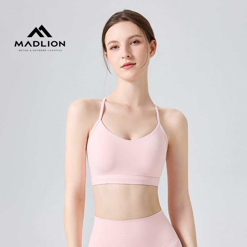 Mad lion n66 lycra nude yoga tank top women's one-piece shockproof sports bra adjustable back support