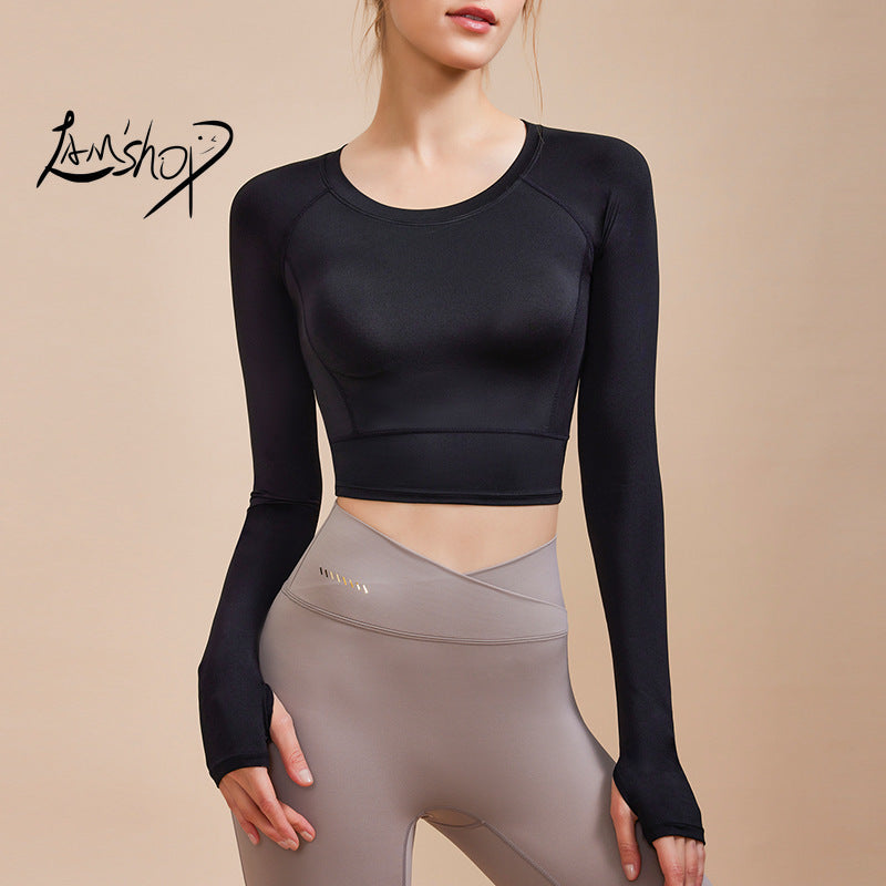 Lamshop Autumn New Sports Long-Sleeved Top Women's Sexy Tight Thin Yoga Wear Quick-Drying T-shirt Running Fitness Clothes