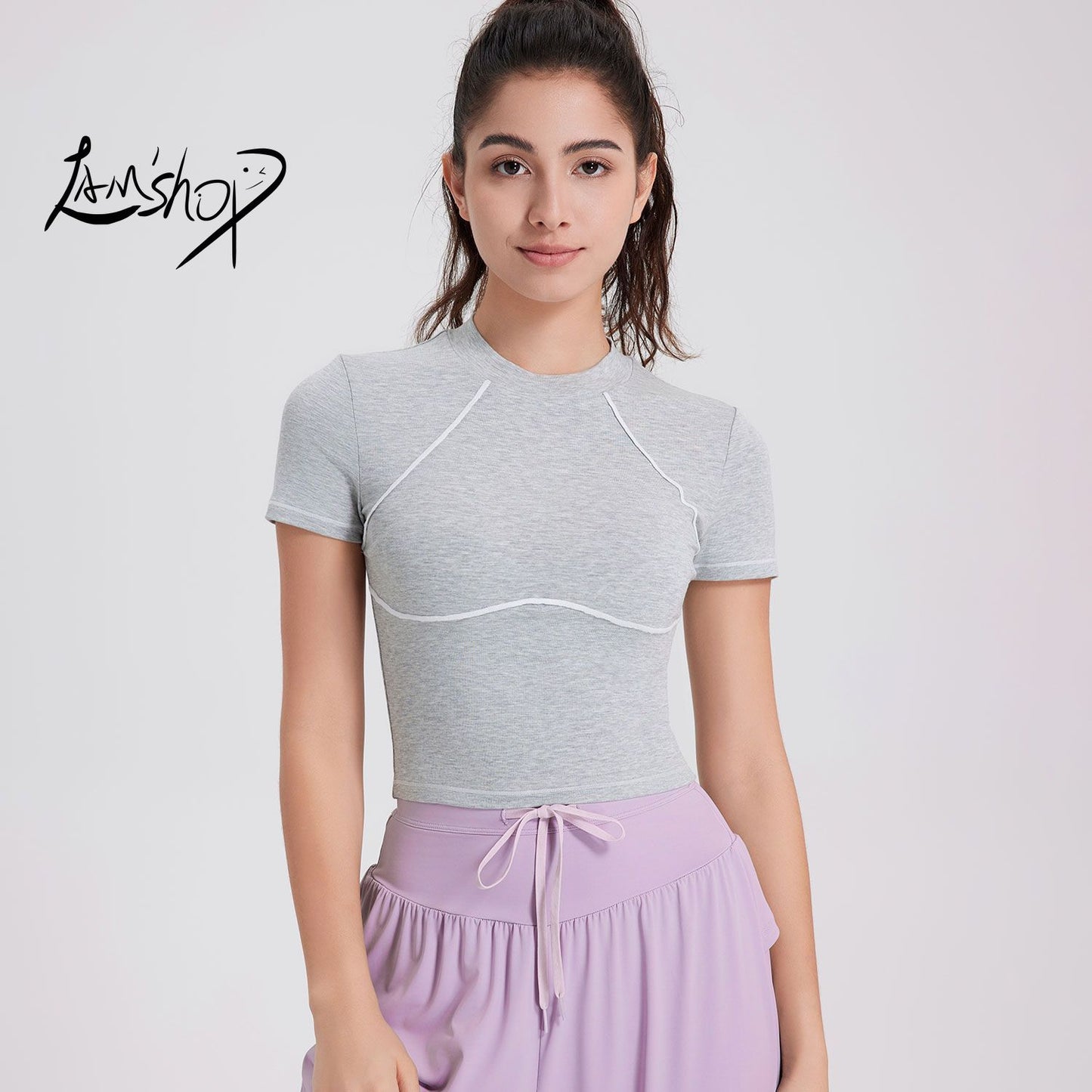 Lamshop Summer New Breathable Quick-Drying Exercise Top Women's Short-Sleeved T-shirt Running Training Clothes Internet Celebrity Cool Feeling Fitness Yoga Wear