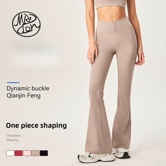 Lamshop new lulu yoga pants women's nude beautiful buttocks casual sports fitness trousers high elastic and thin wide-leg flared pants