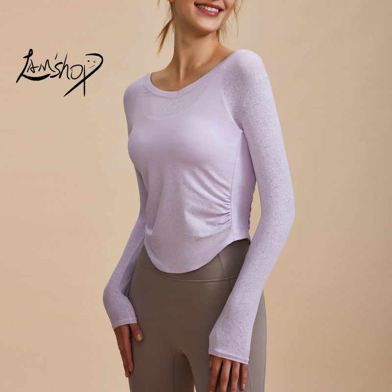 Winter New One-Piece Two-Way Yoga Clothes Long-Sleeved Top Hollow Thin Waist-Slimming Sports Running Fitness Clothes Women