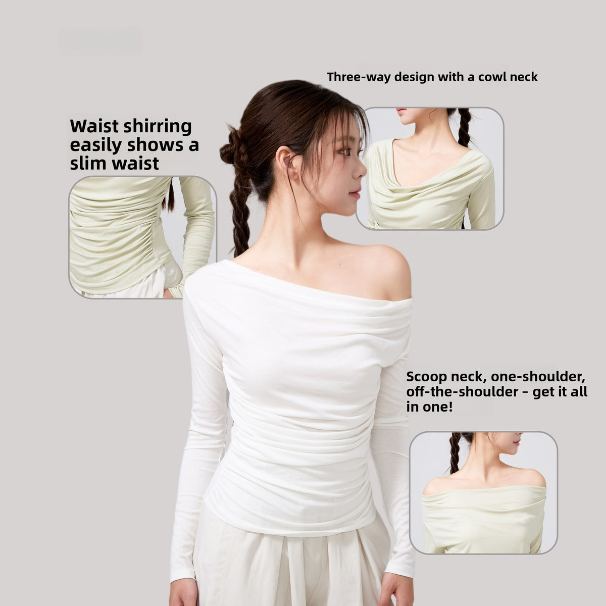 Fall and winterslimming look swing collar blouse side waist shirring korean style yoga clothes long sleeves sloping shoulders gentle yoga tops for women