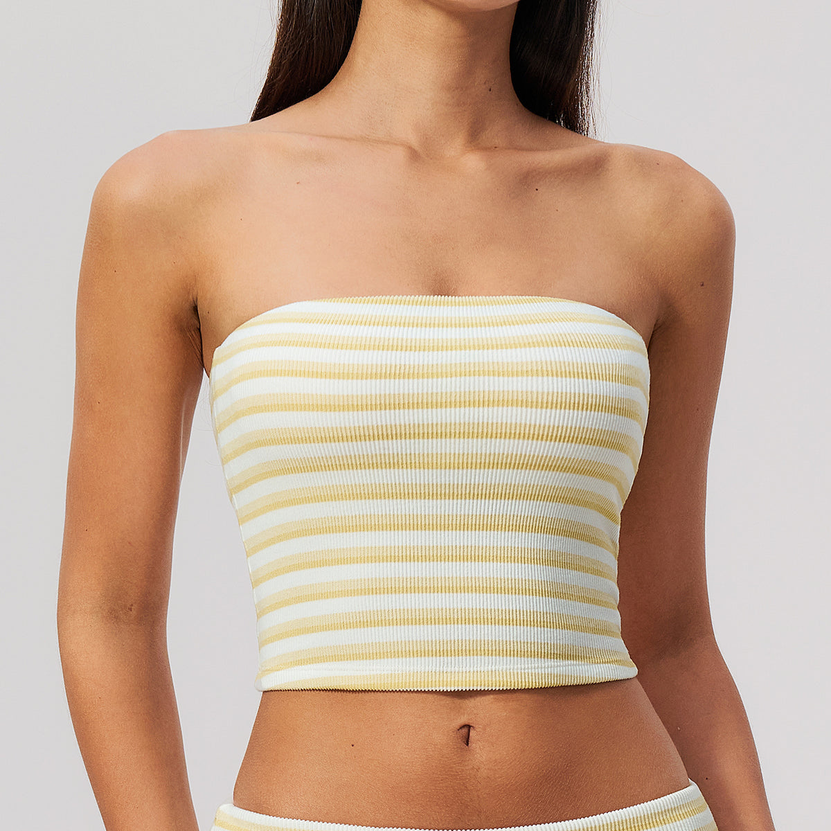 Mad lion 2026new arrival double-sided velvet yoga wear tube topstripes sleeveless off-shoulder tight slimming lookshort sports vest