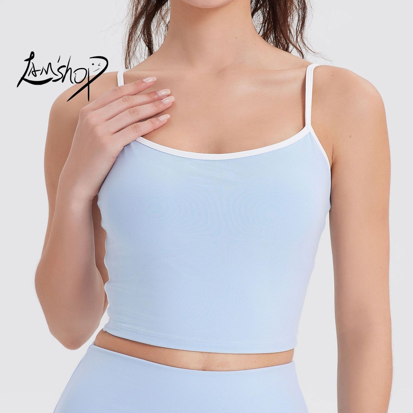 Lamshop Thin Strap Beauty Back Exercise Vest Women's Mesh Outer Wear Fitness Yoga Underwear Comfortable Pilates Workout Bra Amoi