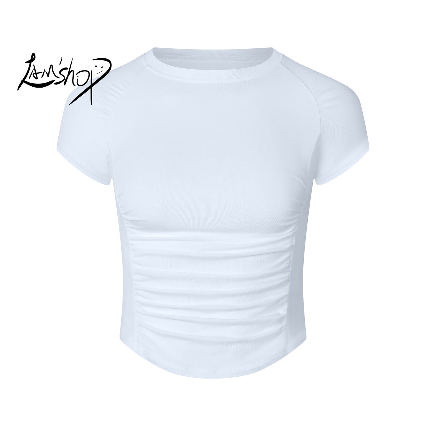 Lamshop Breathable Quick-Drying Exercise Top Women's Pleated Short-Sleeved T-shirt Running Training Clothes Slimming Cool Fitness Clothes Yoga Clothes