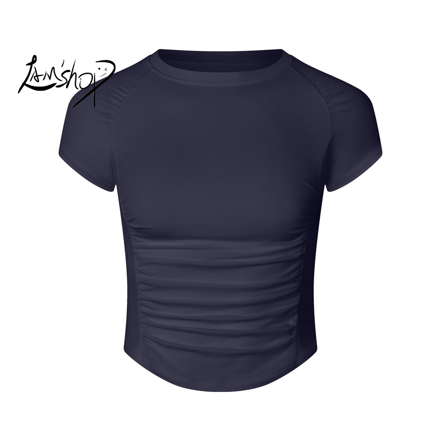 Lamshop Breathable Quick-Drying Exercise Top Women's Pleated Short-Sleeved T-shirt Running Training Clothes Slimming Cool Fitness Clothes Yoga Clothes