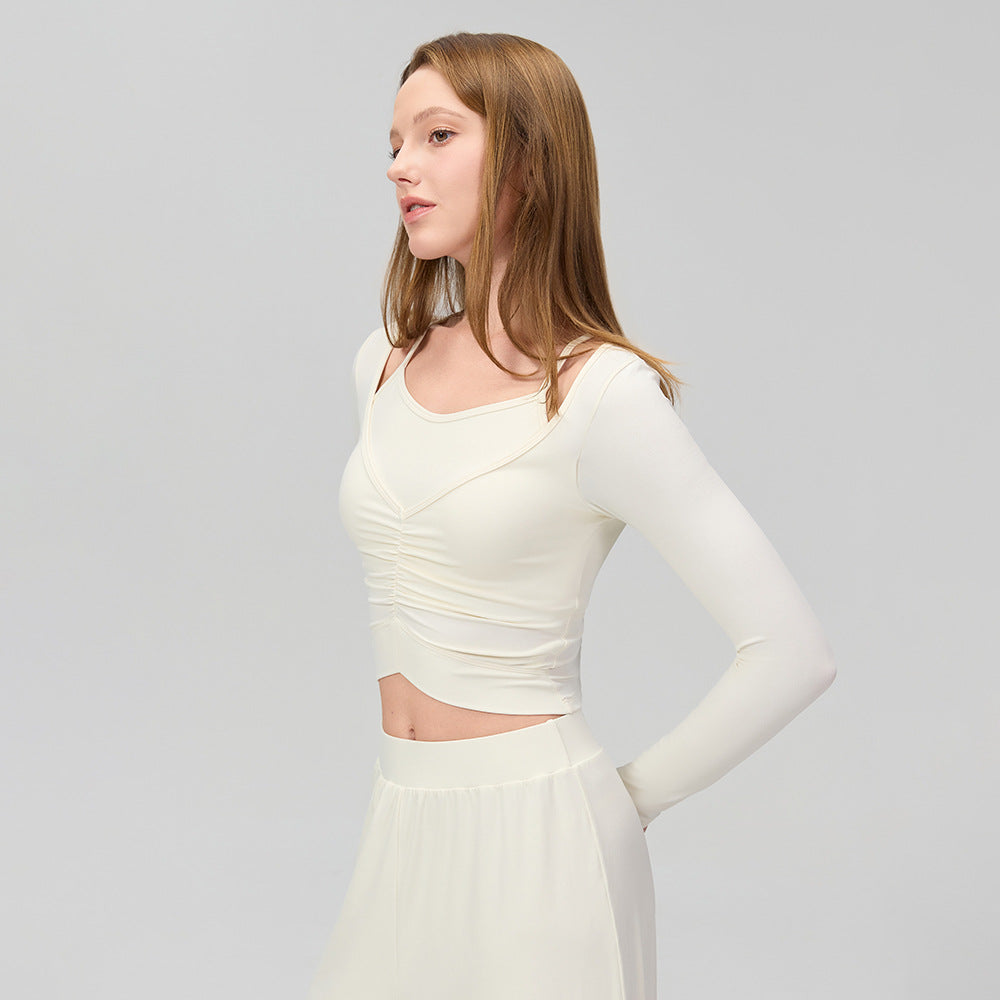 Mad lion lightweight soft waffle knit two-piece look yoga top with built-in bra - long sleeve, quick-dry running & workout activewear