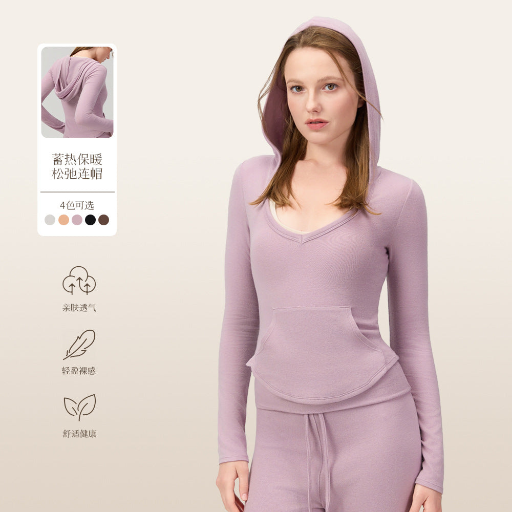 Mad lion thermal cashmere v-neck pocket outerwear fitness top running yoga long sleeve slim fit quick-dry sports t-shirt women's hoodie