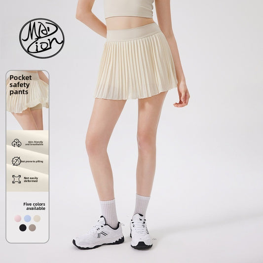 MAD LION Summer Elastic High Waist Skinny Yoga Skirt Lined with Pocket Tennis Skirt Casual Pleated Skirt