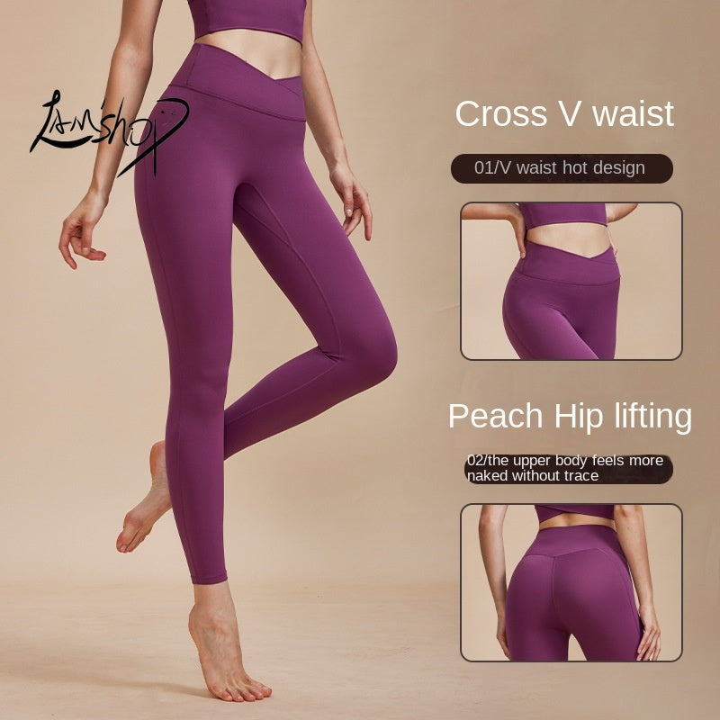 Lamshop Peach Hip Yoga Pants Sports Trousers Women's Tight Stretch Hip Lift High Waist Wear-Free Underwear Fitness Running New