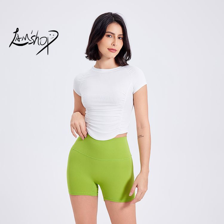 Lamshop Breathable Quick-Drying Exercise Top Women's Pleated Short-Sleeved T-shirt Running Training Clothes Slimming Cool Fitness Clothes Yoga Clothes