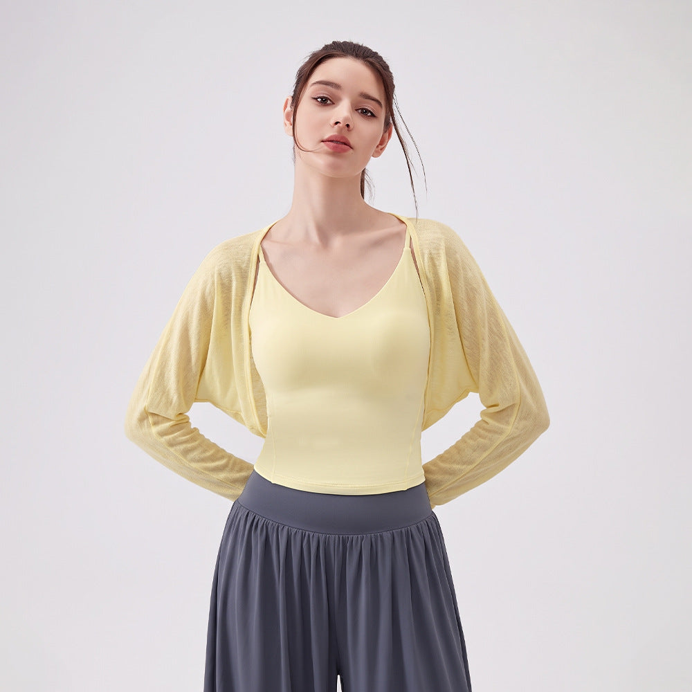 Mad lion [two-piece tops set] bamboo silk yoga tops women's loose breathable yoga tops long sleeves casual sports fitness [blouse + sports intimates]