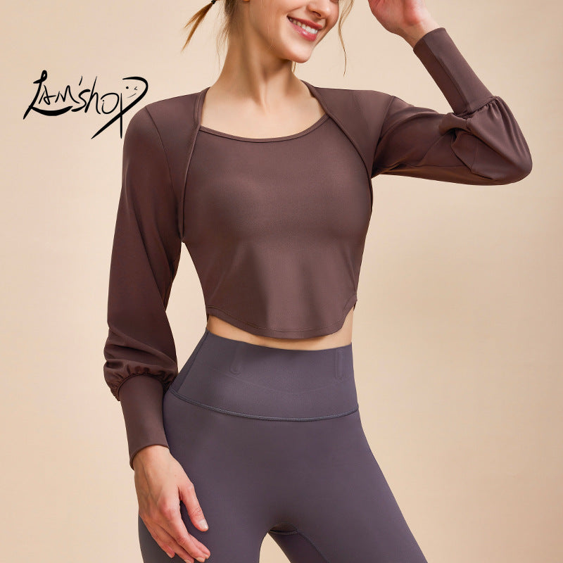 Lamshop Winter New Yoga Wear Long Sleeve Retro French Court Style Tight Sports Running Thin Flab Hiding Workout Clothes for Women