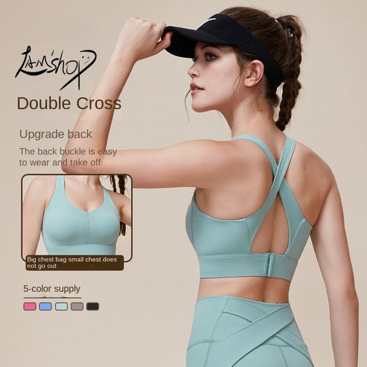 Lamshop High Strength plus Size Fixed Cup Yoga Workout Vest Back Shaping Shockproof Bra Tight One-Piece Sports Underwear for Women