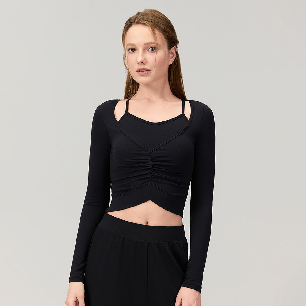 Mad lion lightweight soft waffle knit two-piece look yoga top with built-in bra - long sleeve, quick-dry running & workout activewear