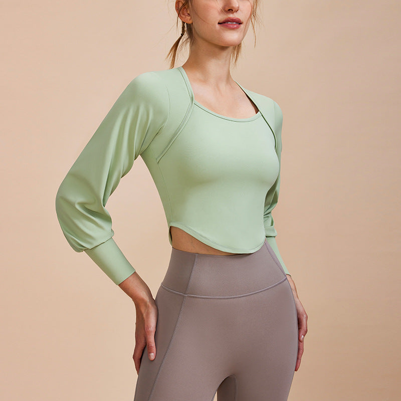 Lamshop Winter New Yoga Wear Long Sleeve Retro French Court Style Tight Sports Running Thin Flab Hiding Workout Clothes for Women