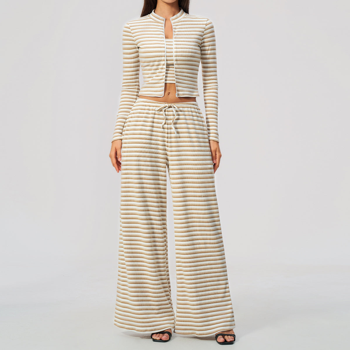 Mad lion new yoga outfit set - striped running workout fitness apparel - comfortable & breathable activewear 3-piece set