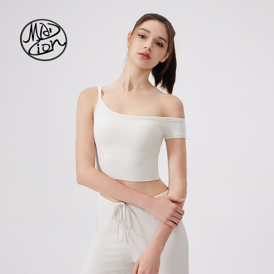 Lamshop cool sports bra antibacterial running with chest pad shockproof fitness underwear tight asymmetrical yoga vest casual