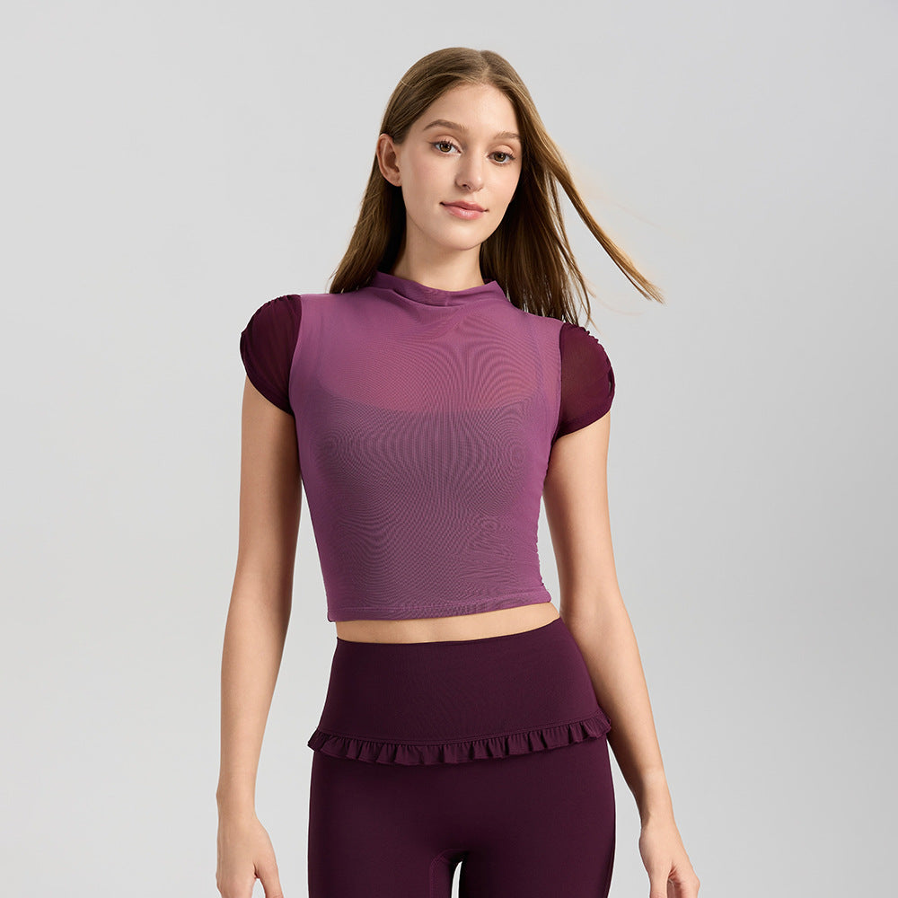 Mad lion new mesh yoga top with built-in bra - short sleeve, quick-dry, sports bra, all-in-one cup, fitness top