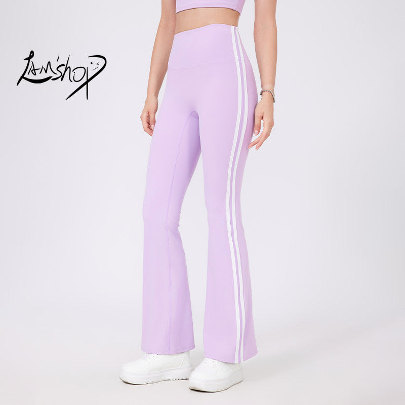 Lamshop High Waist Yoga Pants American Hot Girl New Running Sports Peach Hip Raise Fitness Pants Nude Feel Stretch Flared Pants