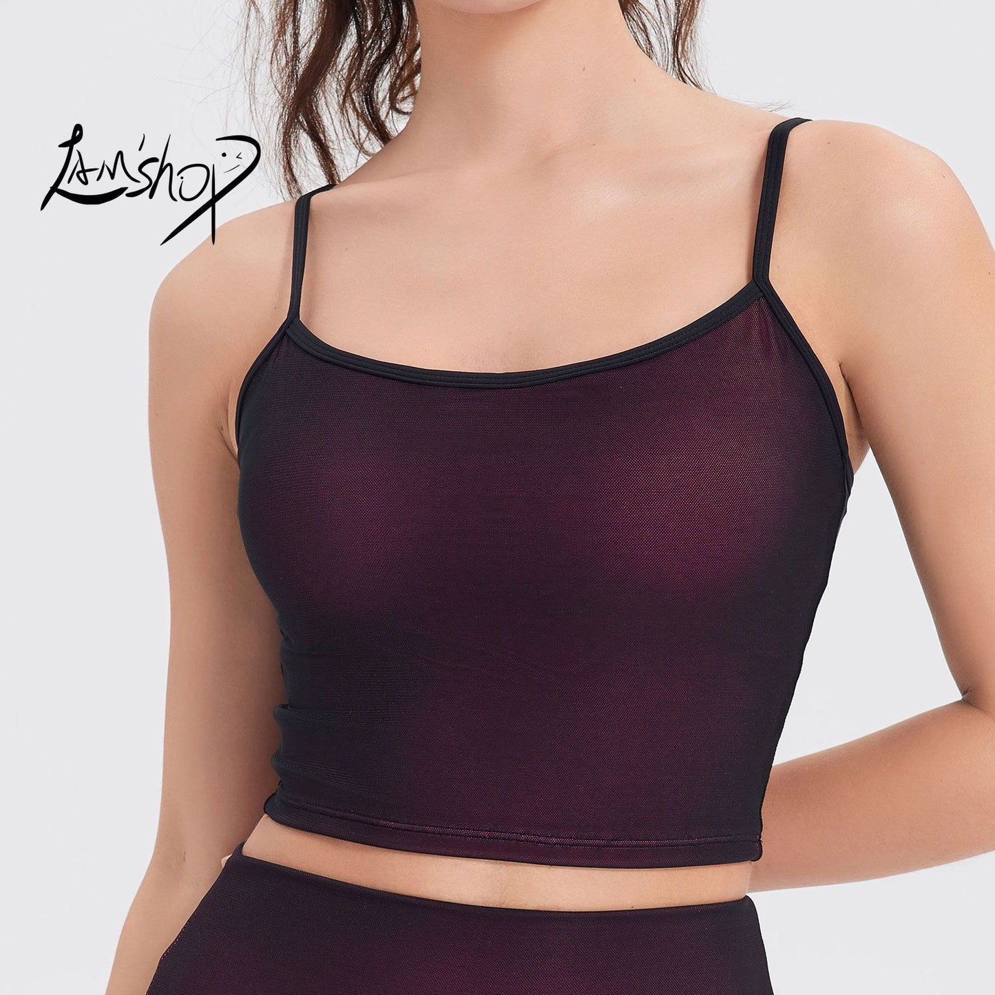 Lamshop Thin Strap Beauty Back Exercise Vest Women's Mesh Outer Wear Fitness Yoga Underwear Comfortable Pilates Workout Bra Amoi