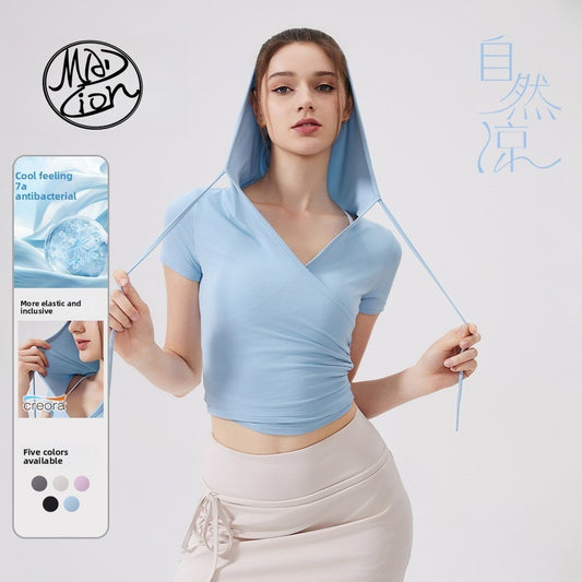 MAD LION cool antibacterial outer wear fitness clothes running hoodie yoga slim top short sleeve thin quick drying sports T-shirt women